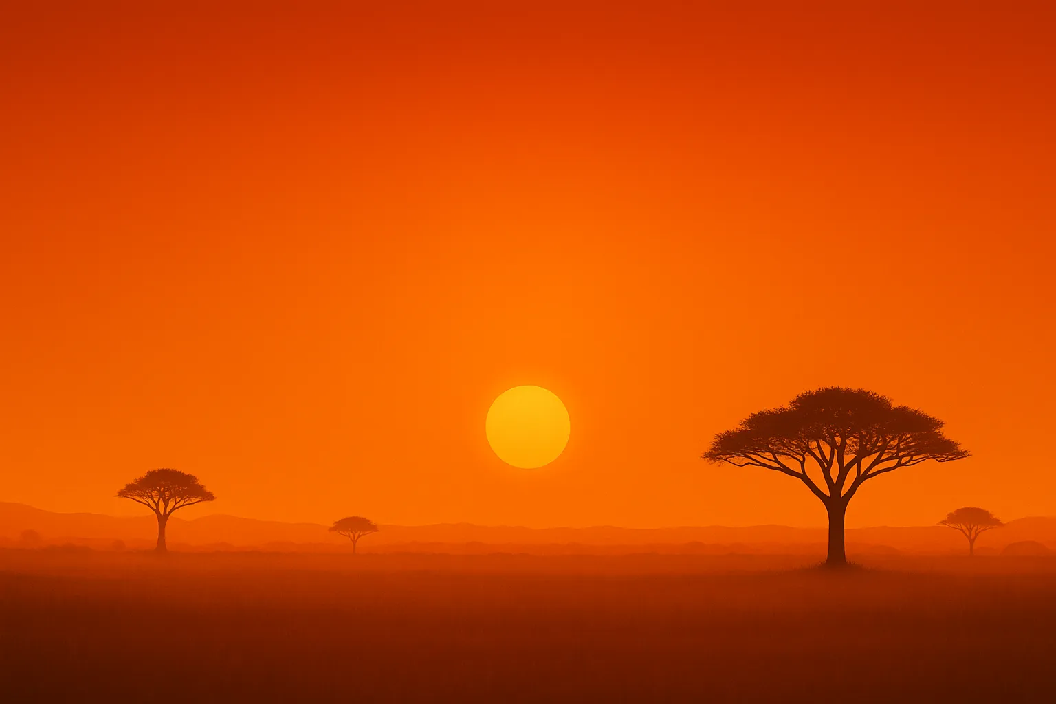 Sunrise over acacia trees
